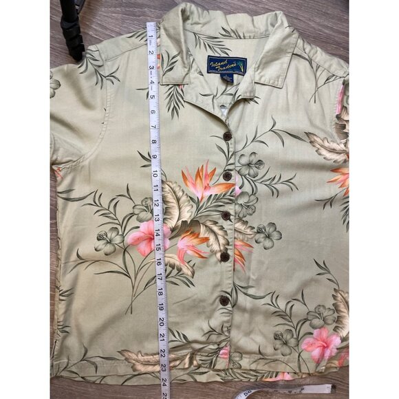 Island Traders Green Tropical Short Sleeved Button Up Top Sz L - Picture 9 of 10
